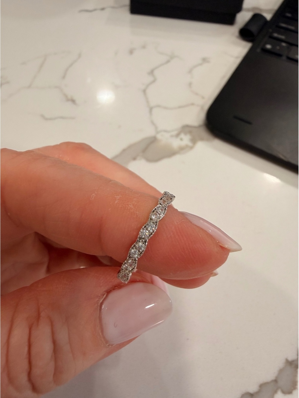 Elegant Size 7 Silver Tone Eternity Band Ring
